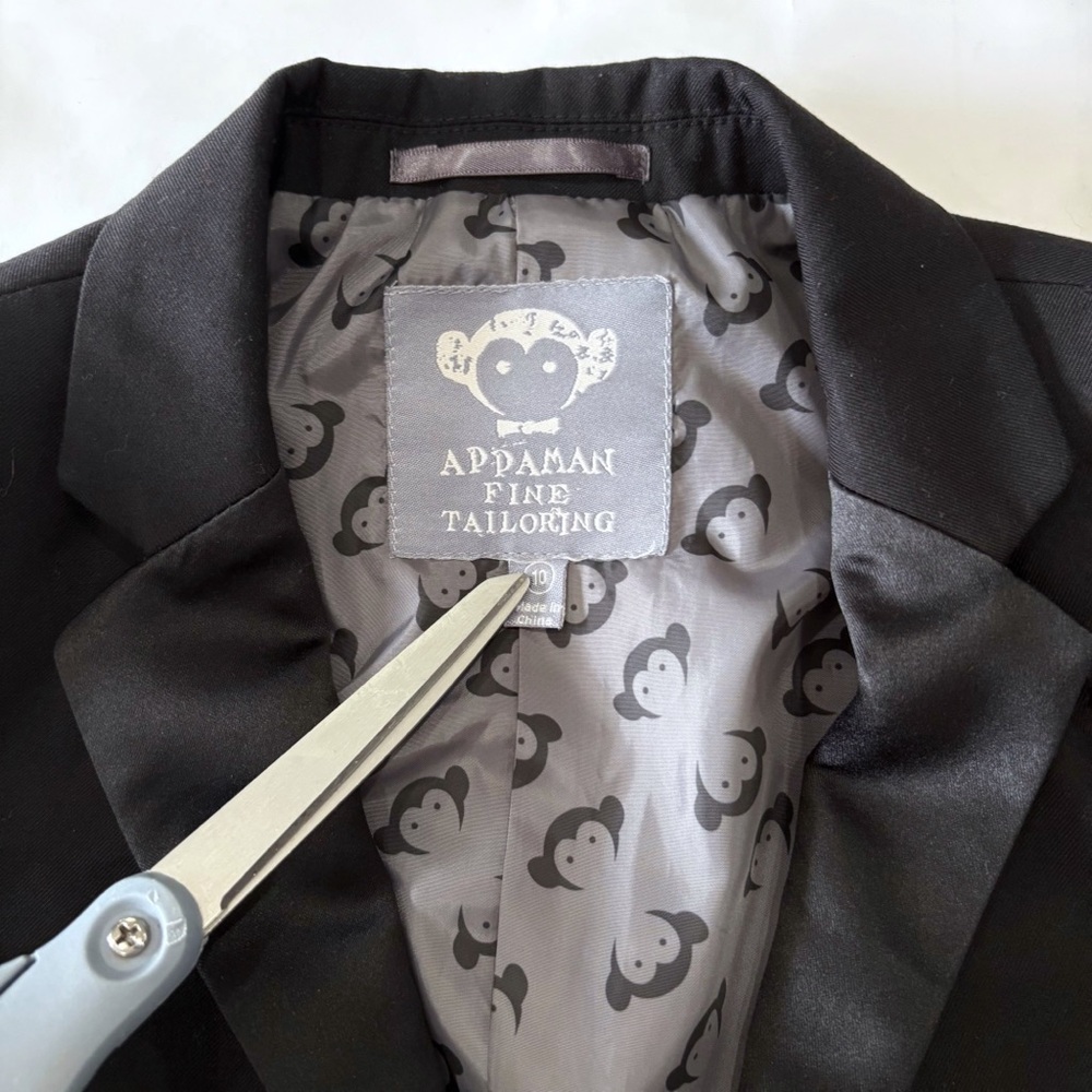 Appaman Boys Suit Size 10 Black Satin Trim Blazer Pants Formal Preppy Free Tie - Picture 4 of 13